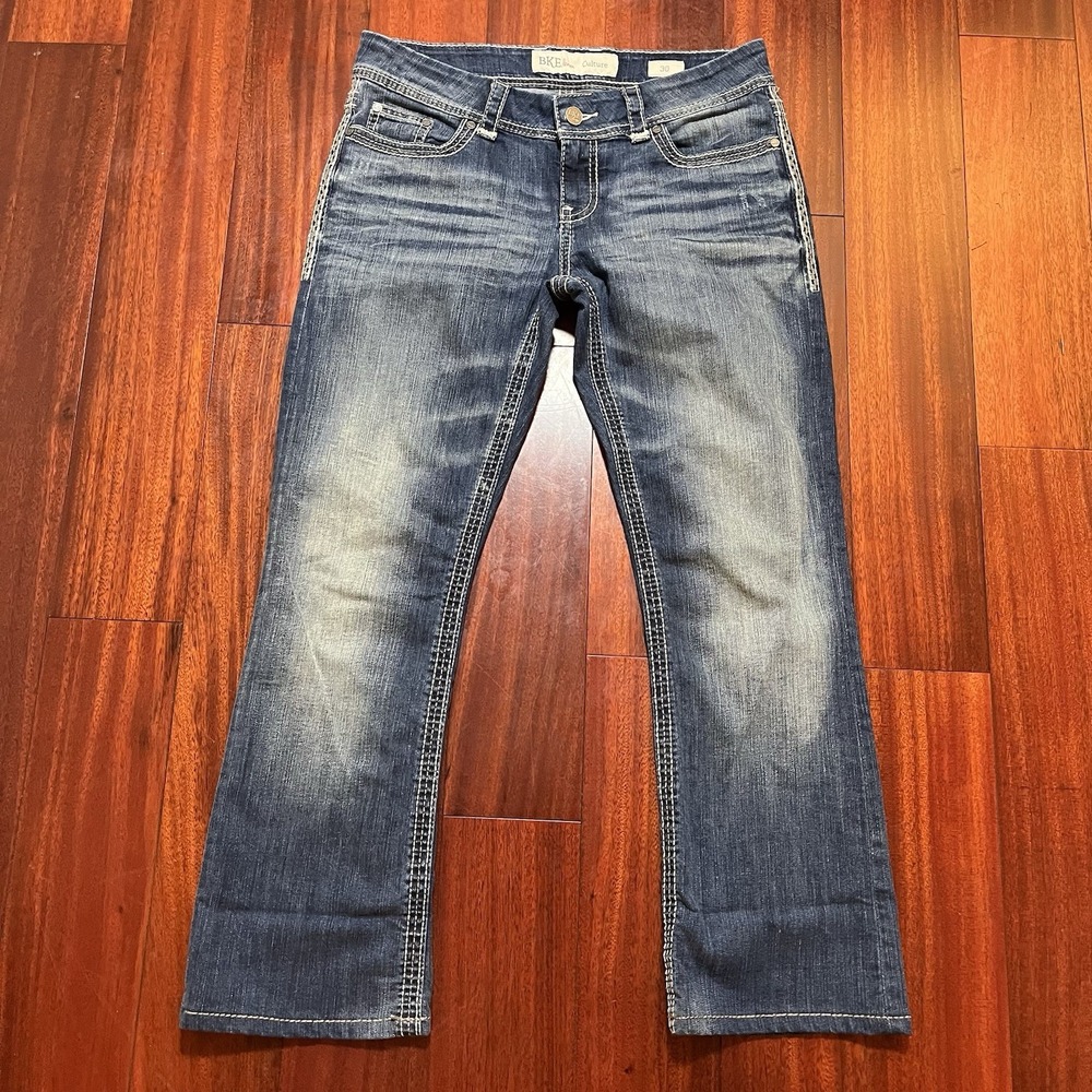 BKE Jeans Womens 30 33x28 Blue Dark Wash Denim Culture Stretch Grunge Fade - Picture 1 of 11